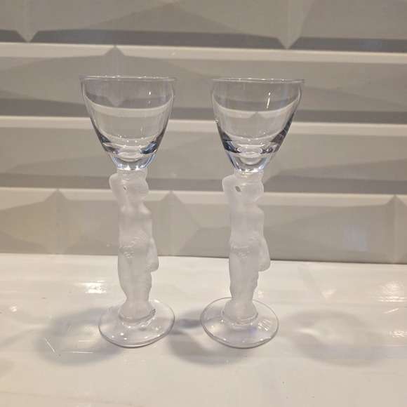 2 Bayel Bacchus "Baccante" Frosted Nude Male Cordual Glasses French Crystal - Picture 2 of 9